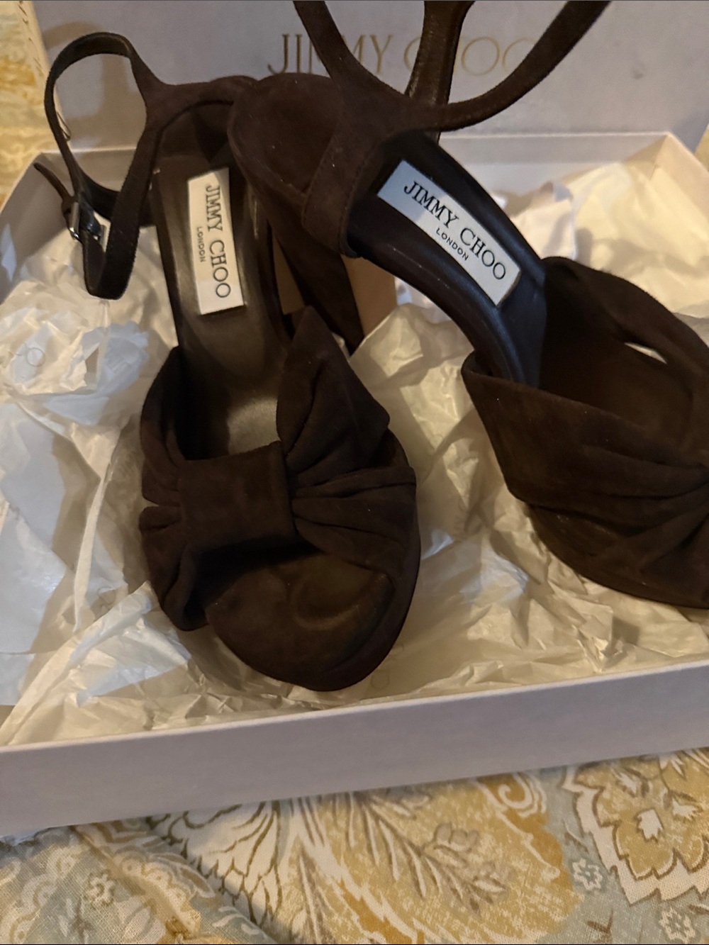Jimmy Choo Brown Suede Knot Platform Sandals